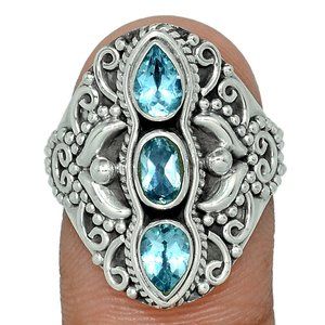 New - Blue Topaz 925 Sterling Silver Ring - Size 7